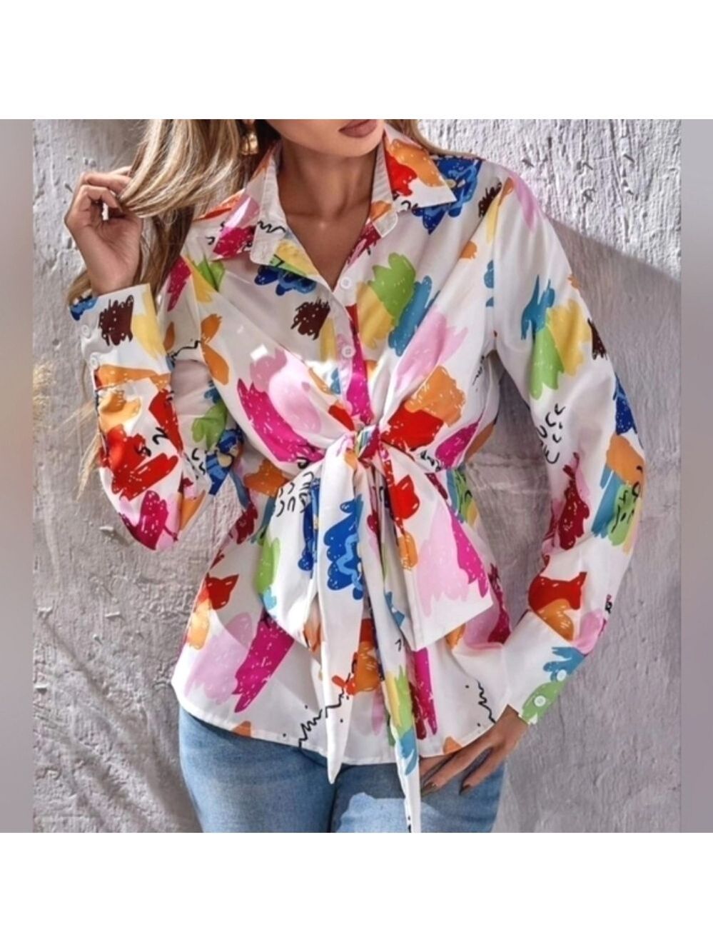 Wo Wo Plus Size Tie-dyed Satin Trendy Top New With Tags